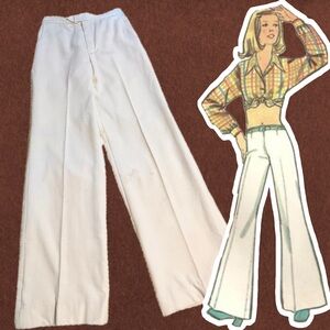 VINTAGE 70s wool women’s trouser pants wide leg hip hugger flat front high waist